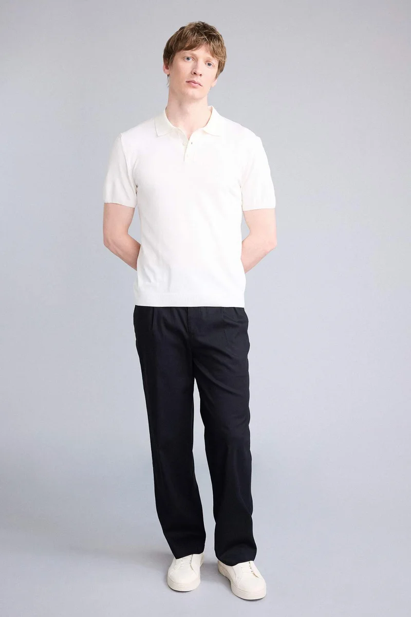 ديفاكتو Standard Fit Polo Collar Knitwear Short Sleeve Polo T-Shirt