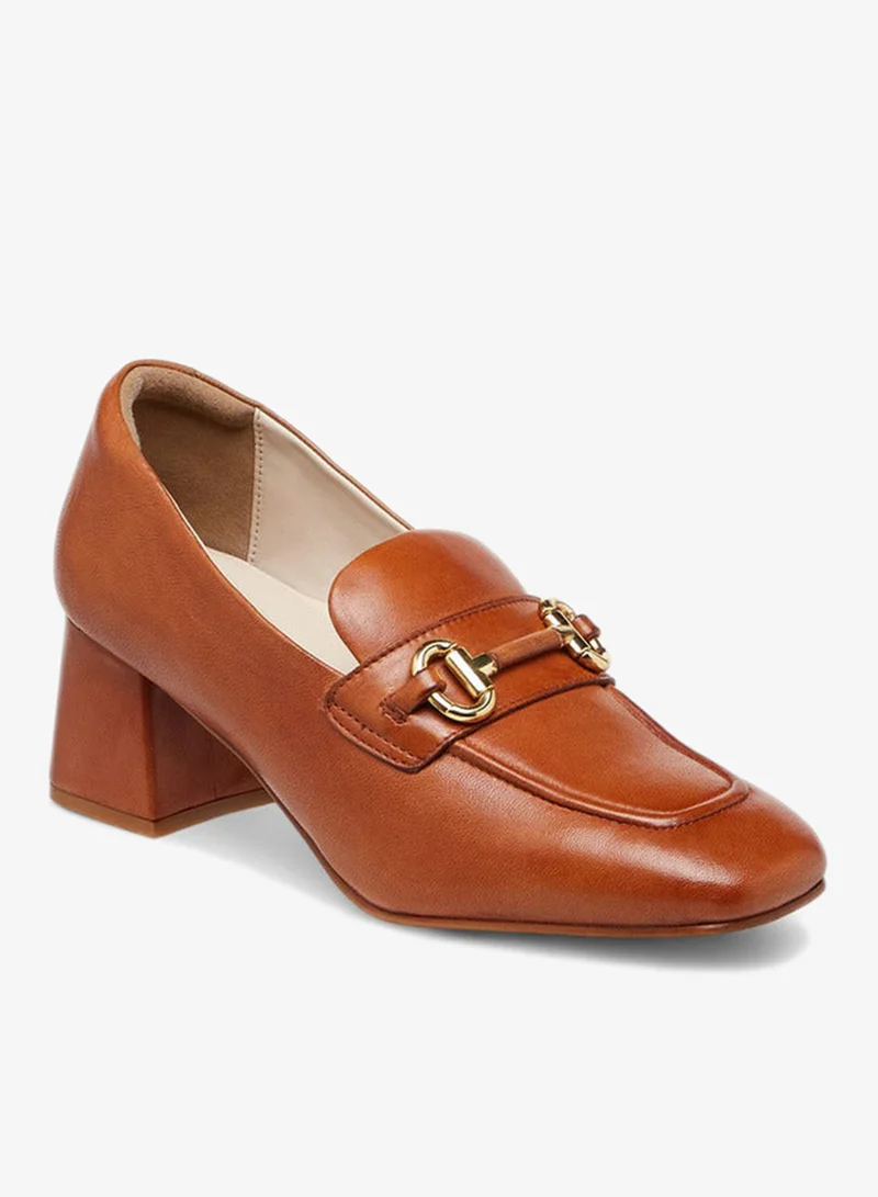 Paprika Metallic Accent Slip-On Loafers with Block Heels