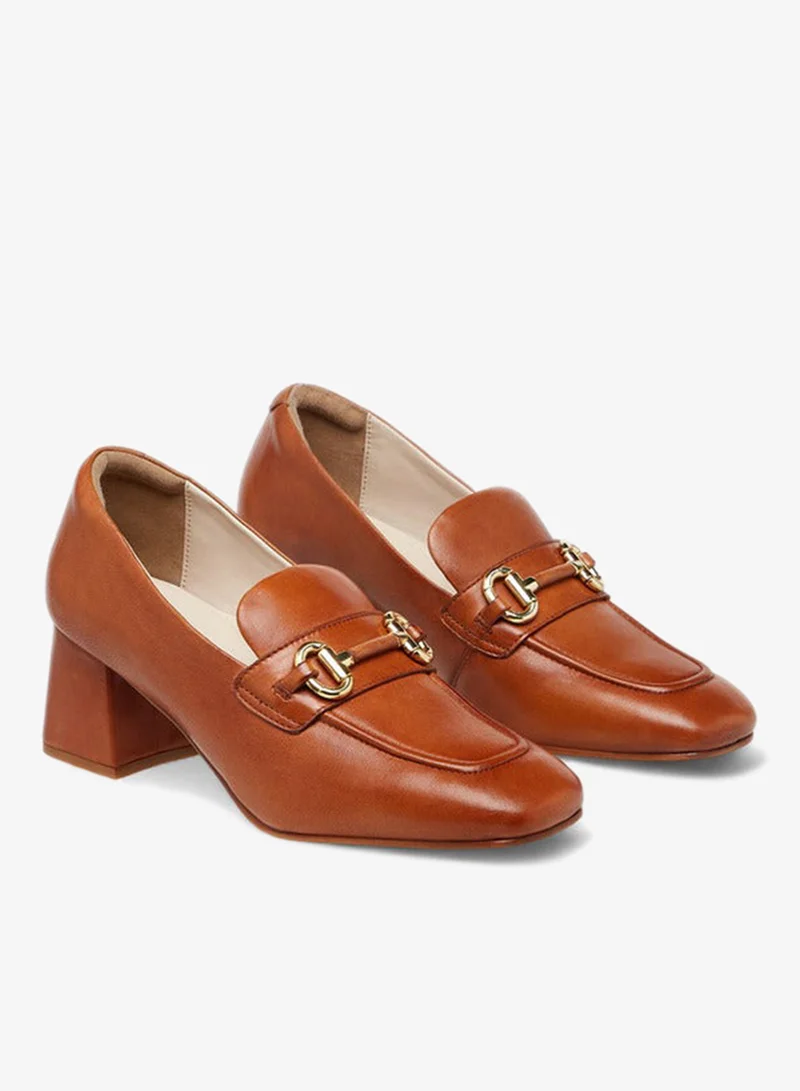 Paprika Metallic Accent Slip-On Loafers with Block Heels