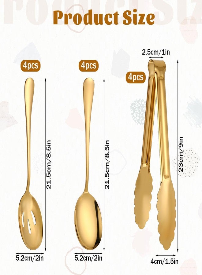 AOZUO 12 PCS Gold Stainless Steel Serving Utensils, Large Serving Spoons Slotted Spoons Servings Tongs Appetizer Tongs Polished Gold Servings Utensils Set for Buffet Catering Banquet Party - Image 2