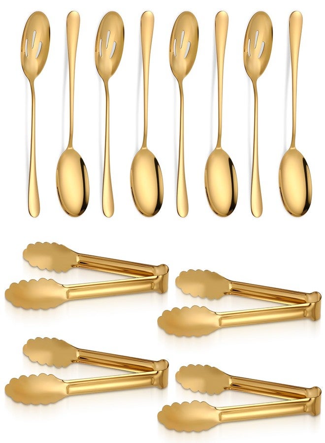 AOZUO 12 PCS Gold Stainless Steel Serving Utensils, Large Serving Spoons Slotted Spoons Servings Tongs Appetizer Tongs Polished Gold Servings Utensils Set for Buffet Catering Banquet Party - Image 1
