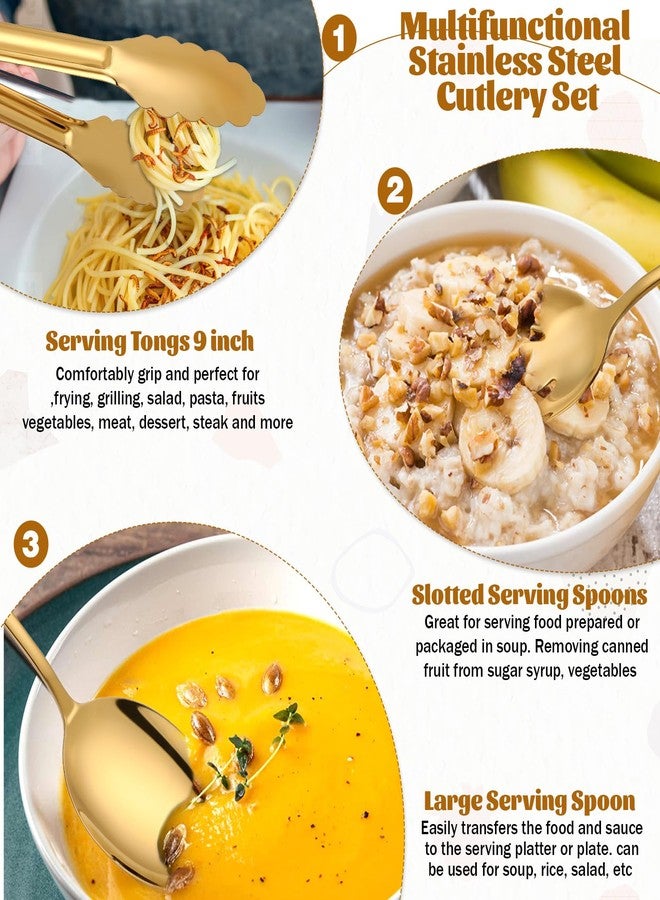 AOZUO 12 PCS Gold Stainless Steel Serving Utensils, Large Serving Spoons Slotted Spoons Servings Tongs Appetizer Tongs Polished Gold Servings Utensils Set for Buffet Catering Banquet Party - Image 3