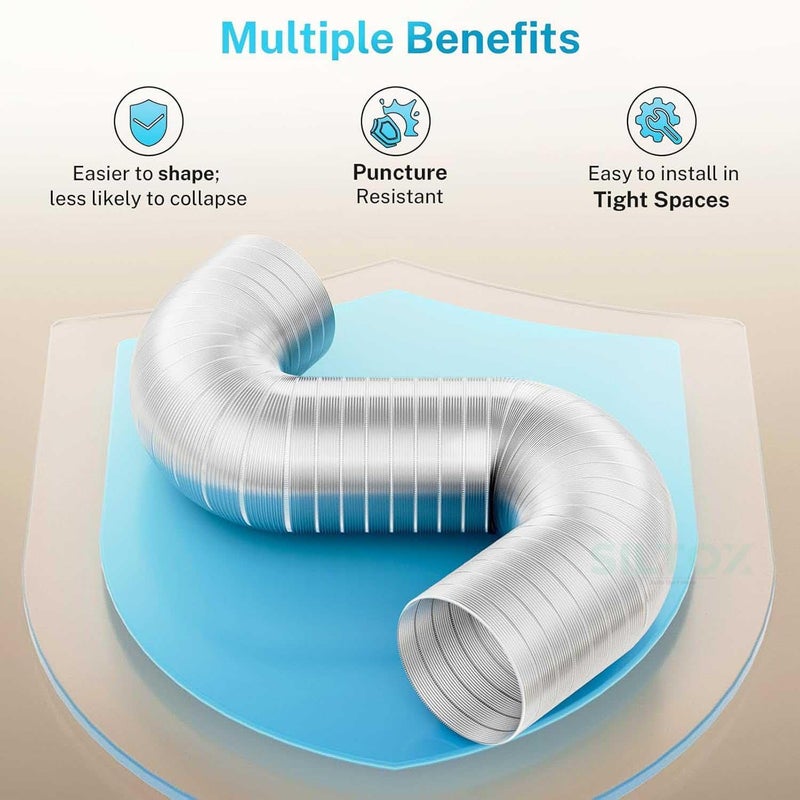 SILTOX Aluminium Rigid Flexible Air Duct Hose for HVAC, Air Conditioning, Dryer Vent, Kitchen Hood & Bathroom Exhaust Ventilation, Heavy Duty Aluminium Ducting, 3 Meter Length (4") - Image 3