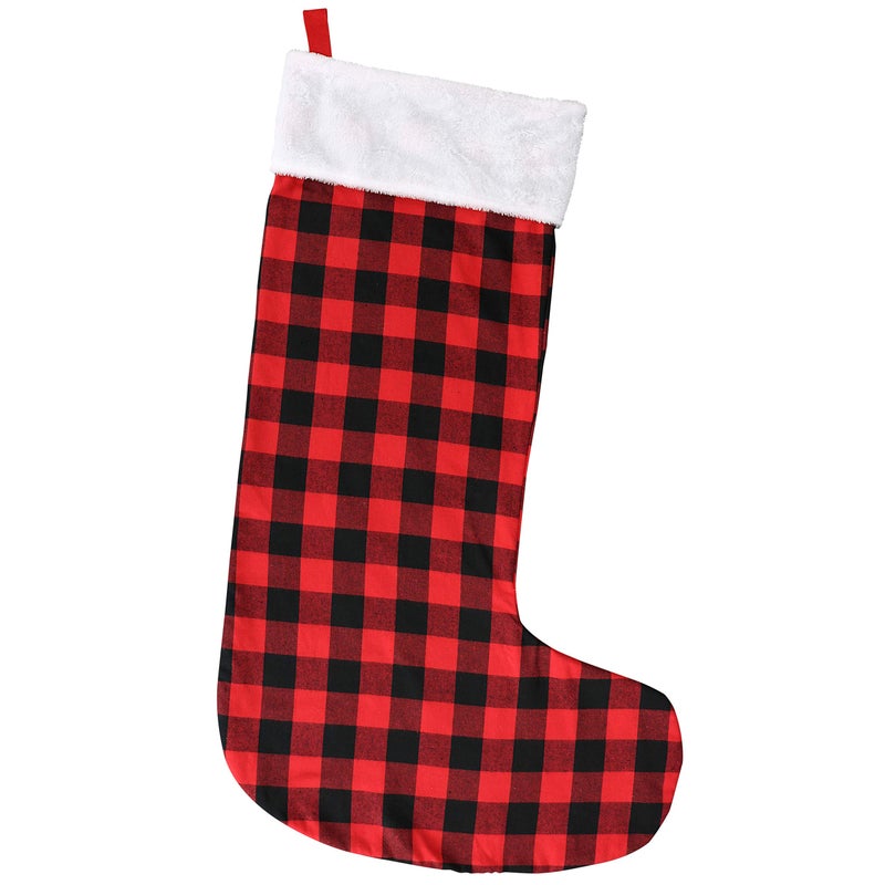 Iconikal Jumbo Christmas Stocking Red Buffalo Plaid 43Inches Tall Great Decoration Toys Tools Clothes