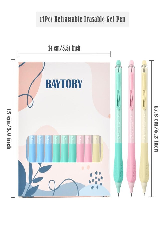 BAYTORY 11Pcs Fine Point Erasable Gel Pens, 0.5mm Aesthetic Retractable Silent Erasable Pen, Comfortable Grip for Smooth Writing Planner and School Supplies (Black Ink) - Image 2