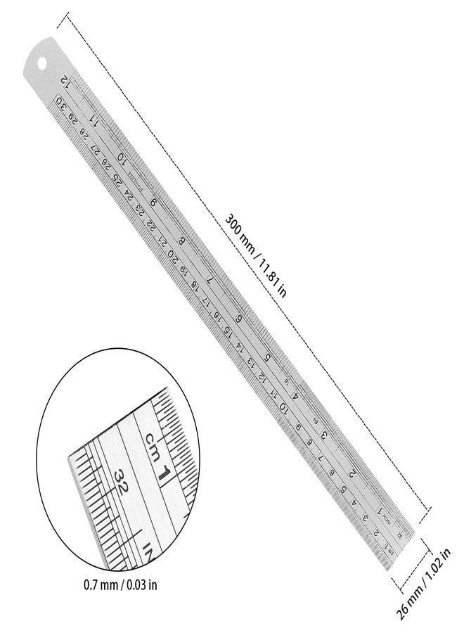 ZEONHAK 20 Pack 12 Inches Stainless Steel Ruler, Precision Metal Rulers, Straight Edge Ruler for School, Office, Woodworking, Engineering - Image 2