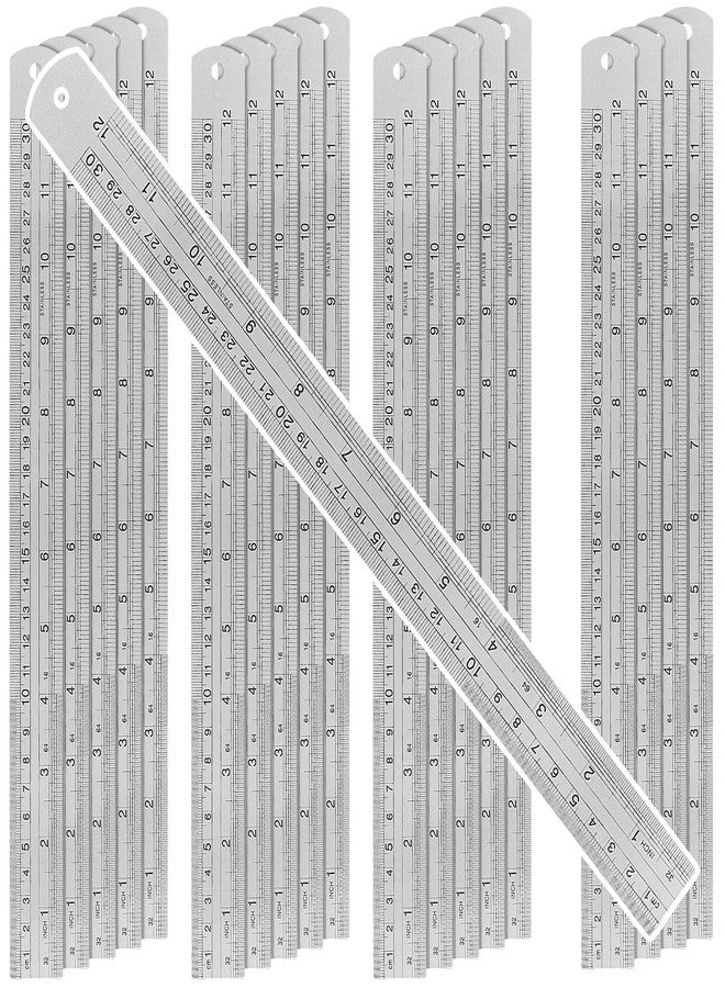 ZEONHAK 20 Pack 12 Inches Stainless Steel Ruler, Precision Metal Rulers, Straight Edge Ruler for School, Office, Woodworking, Engineering - Image 1