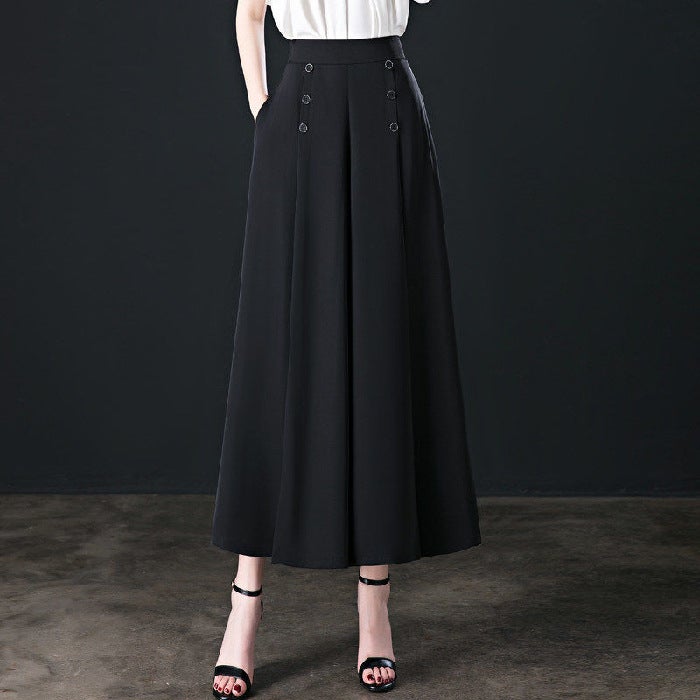 Womens wide-leg pants 2023 new spring and summer high waist loose slimming middle-aged womens pants cropped culottes casual swing pants White  - Image 4
