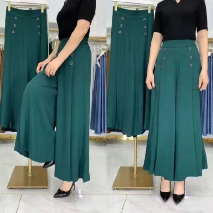 Womens wide-leg pants 2023 new spring and summer high waist loose slimming middle-aged womens pants cropped culottes casual swing pants White  - Image 2