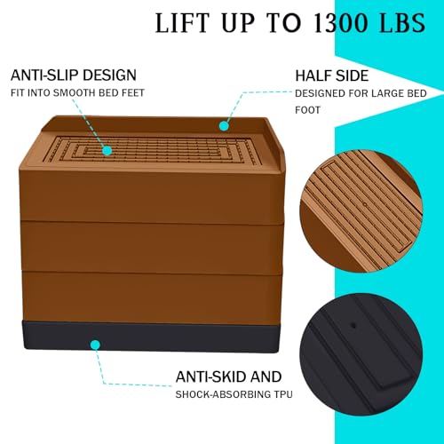 ANNKUT Furniture Risers 4 Inch, Heavy Duty Furniture Elevator in Heights of 1.5, 3 or 4 Inch， Rectangle Raising Blocks for Bed, Couch, Desk, Sofa, Tables,Support Up to 1,300 Lbs (4 Pack-Brown) - Image 2