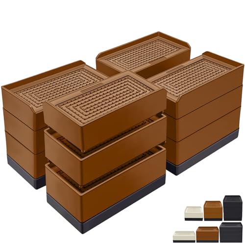 ANNKUT Furniture Risers 4 Inch, Heavy Duty Furniture Elevator in Heights of 1.5, 3 or 4 Inch， Rectangle Raising Blocks for Bed, Couch, Desk, Sofa, Tables,Support Up to 1,300 Lbs (4 Pack-Brown) - Image 1
