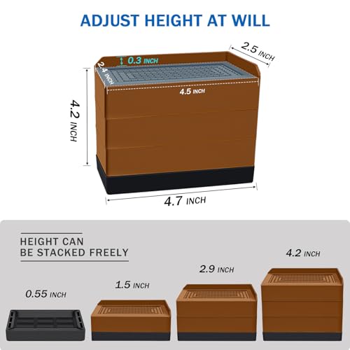 ANNKUT Furniture Risers 4 Inch, Heavy Duty Furniture Elevator in Heights of 1.5, 3 or 4 Inch， Rectangle Raising Blocks for Bed, Couch, Desk, Sofa, Tables,Support Up to 1,300 Lbs (4 Pack-Brown) - Image 3