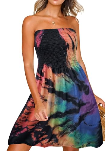 Zyyfly Strapless Dress for Women Summer Vacation tie dye Sundresses Sexy Casual Beach Dresses Hawaiian 2023 L Multicoloured - Image 1