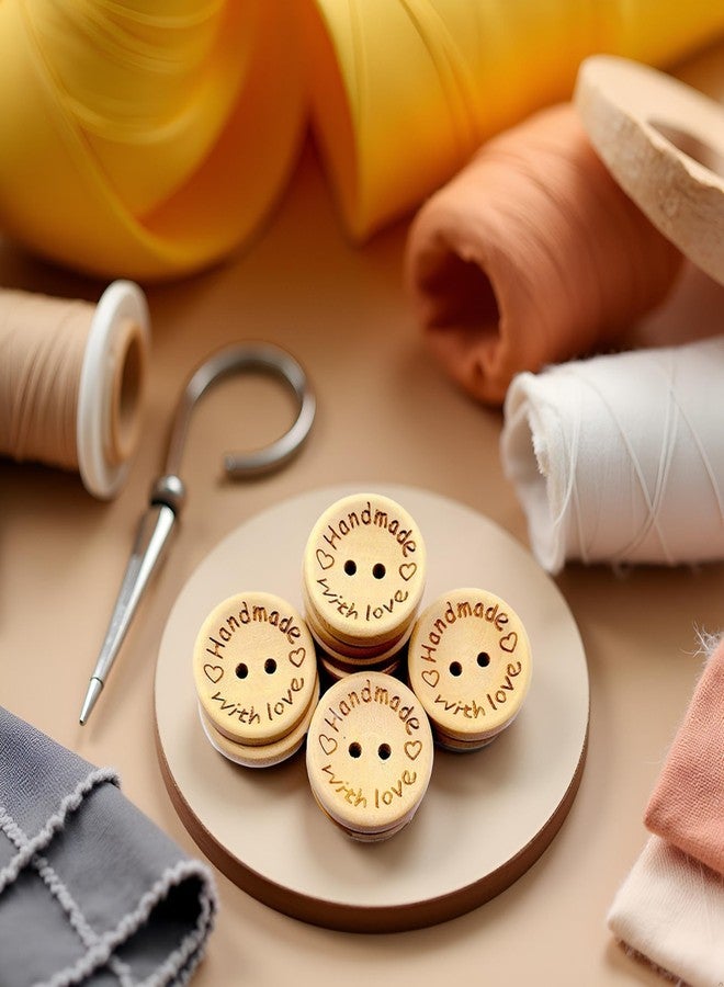 Galepromot 50Pcs Buttons Round 2 Holes Handmade with Love Letter Wooden Button DIY Sewing Decor - 25mm Supplies - Image 3