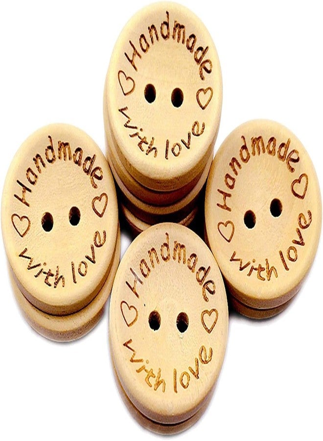 Galepromot 50Pcs Buttons Round 2 Holes Handmade with Love Letter Wooden Button DIY Sewing Decor - 25mm Supplies - Image 1