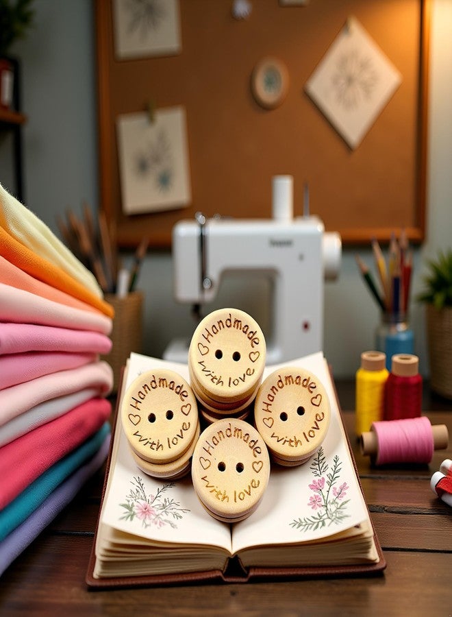 Galepromot 50Pcs Buttons Round 2 Holes Handmade with Love Letter Wooden Button DIY Sewing Decor - 25mm Supplies - Image 5