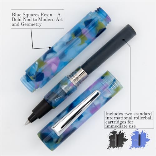 Monteverde MVP Liquid Rollerball Pen Blue Squares - Broad Point - Compact & Versatile Mini Pocket Pen - Liquid Rollerball Technology - Cartridge & Eyedropper Fill - Image 4