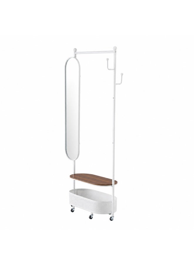 alsaada home Full-Length Floor Mirror with Clothes Hanger Rack & Stand, 185x70 cm - White/Brown - Image 1