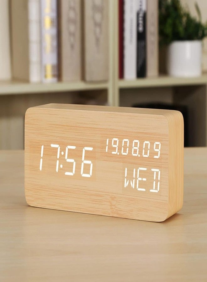 TUGDI ساعة مكتب رقمية من TUGDI بتصميم خشبي أنيق | ساعة منبه رقمية بشاشة LED مقاس 6 بوصات، تعمل بمنفذ USB، مزودة بمؤشر حرارة وجدول، وساعة منبه عالية الصوت لغرفة النوم | ساعة منبه مناسبة لمن ينامون نوماً عميقاً - Image 5