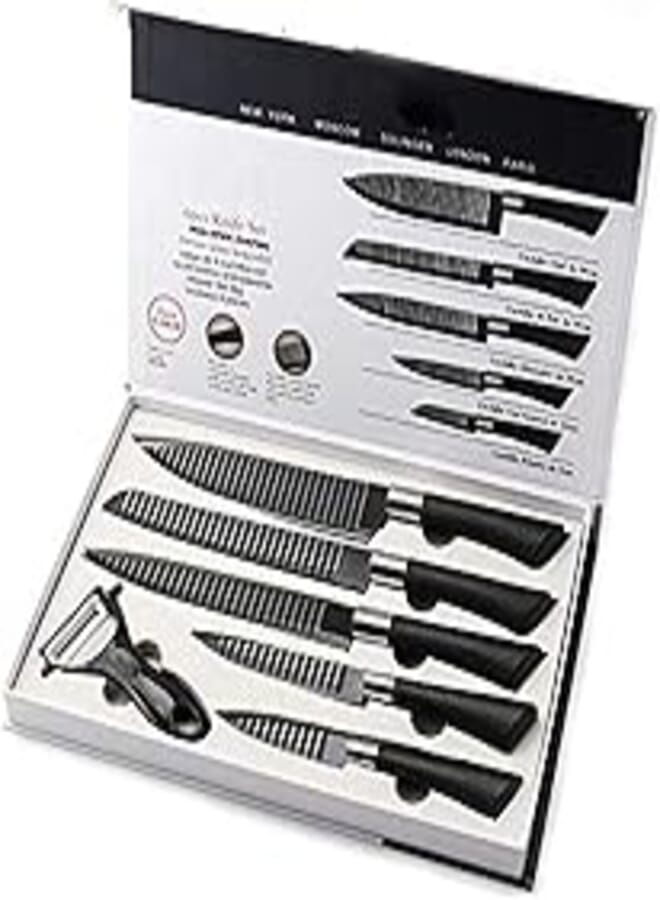 OR Kitchen Stainless Steel Tool Set 6 Piece Set Kitchen Knife Set Black Non-Stick Knife Gift Set