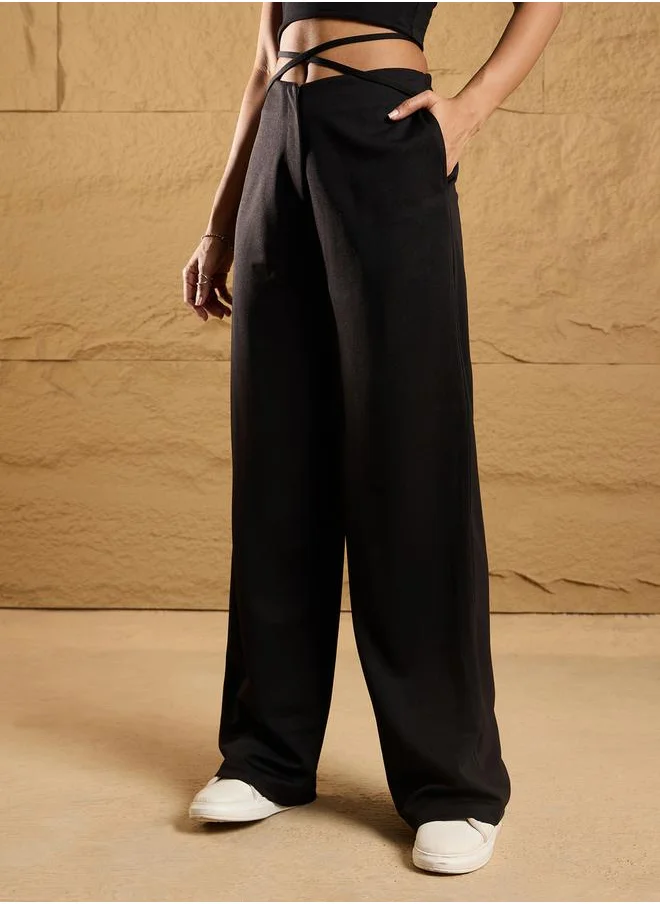 SASSAFRAS Tie-Up Waistband Comfort Fit Pants by Styli