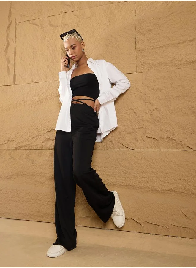 SASSAFRAS Tie-Up Waistband Comfort Fit Pants by Styli