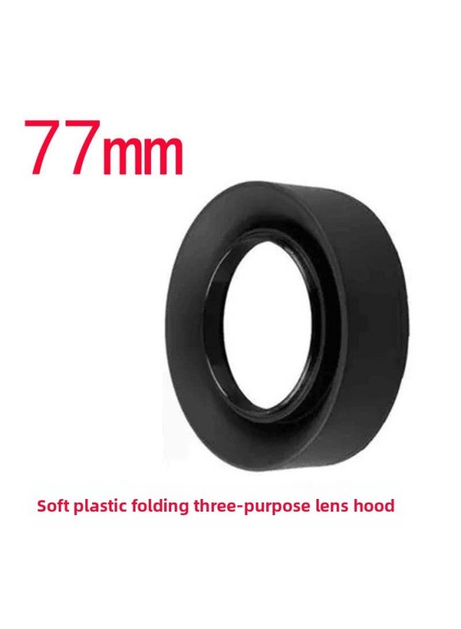 Generic 49/52/5558/62/6772/77/82 Wide-angle Medium Telephoto Lens Universal Soft Rubber Three-use Folding Hood-Body Color:Soft Glue Three-purpose Cover 77  - Image 1