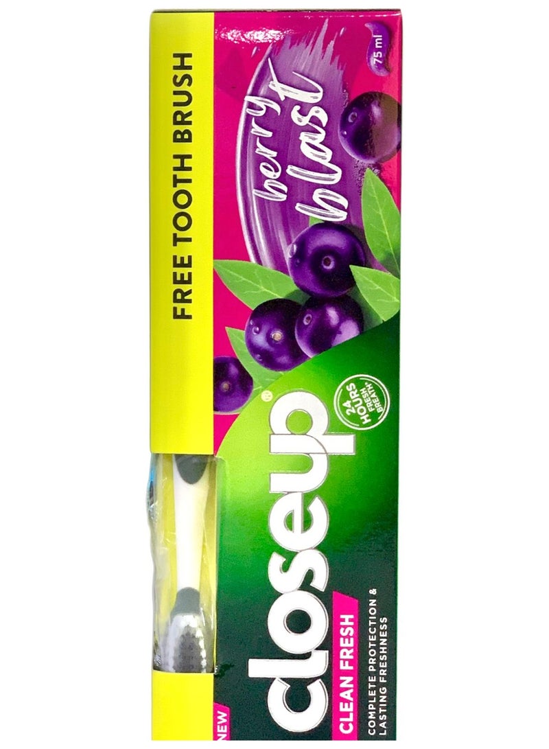 كلوز أب معجون أسنان كلين فريش بيري بلاست 75 مل + فرشاة أسنان مجانية