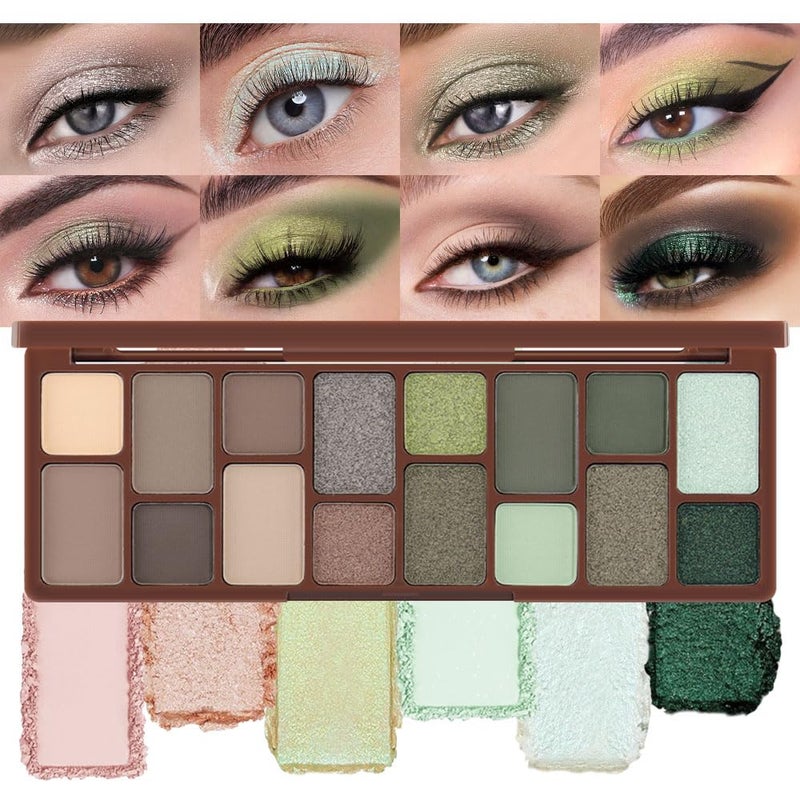 AMY'S DIARY 16 Color Nude light dark Brown Green Eye shadow Palette Makeup, Long Lasting, and Highly Pigmented. Waterproof camo Green eyeshadow palatte for woman - Image 1