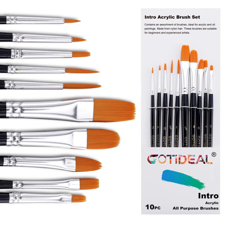 GOTIDEAL Paint Brush Set 10 Pcs Round Pointed Tip Small Nylon Hair Brushes for Acrylic Oil and GouacheBody Face Nail Art and Rock Painting Perfect for Kids  Adult