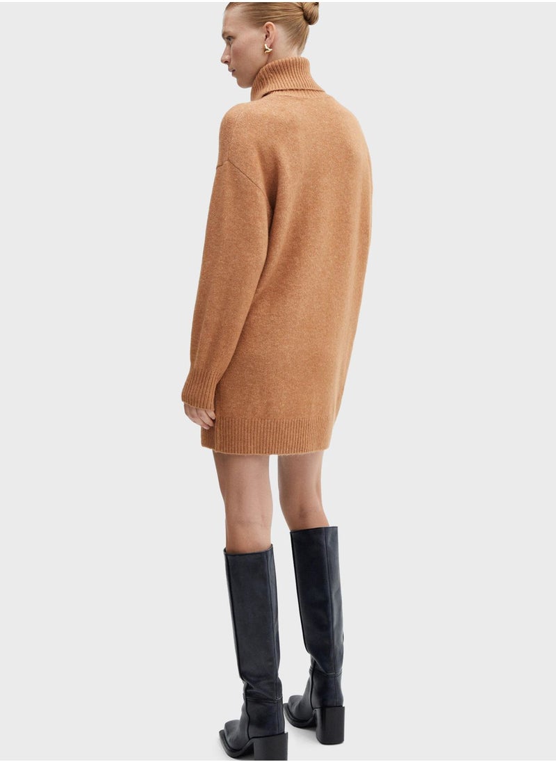 MANGO - Turtle Neck Ribbed Hem Dress - Image 1