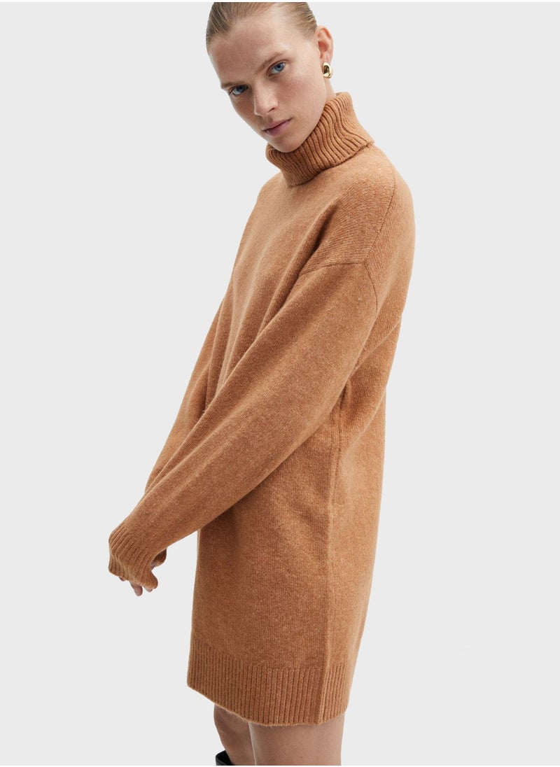 MANGO - Turtle Neck Ribbed Hem Dress - Image 1