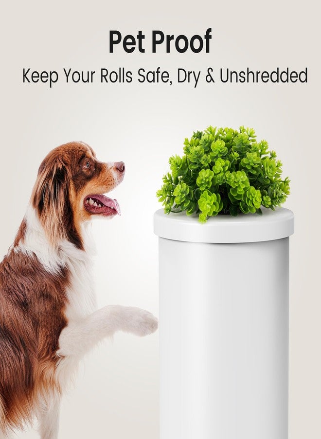 Cesun Toilet Paper Storage Bin, Enclosed Toliet Paper Holder with 3-Roll Capacity, White Stainless Steel Canister with Decorative Green Plant Lid - Image 4