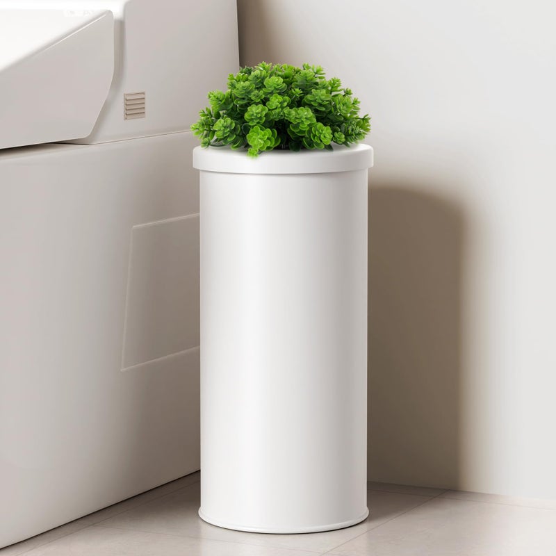 Cesun Toilet Paper Storage Bin, Enclosed Toliet Paper Holder with 3-Roll Capacity, White Stainless Steel Canister with Decorative Green Plant Lid - Image 1