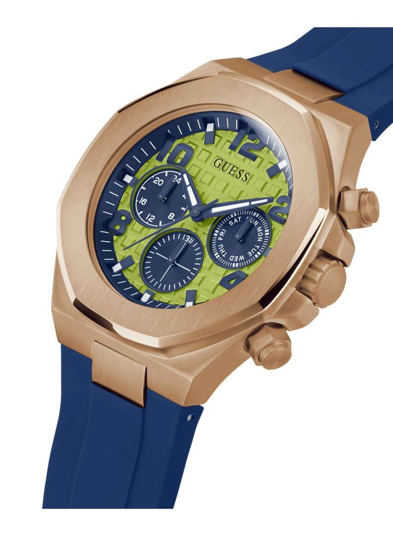 GUESS Men's Empire Multi-Function Rose Gold Tone Case Blue Silicone Watch GW0583G3 - Image 2