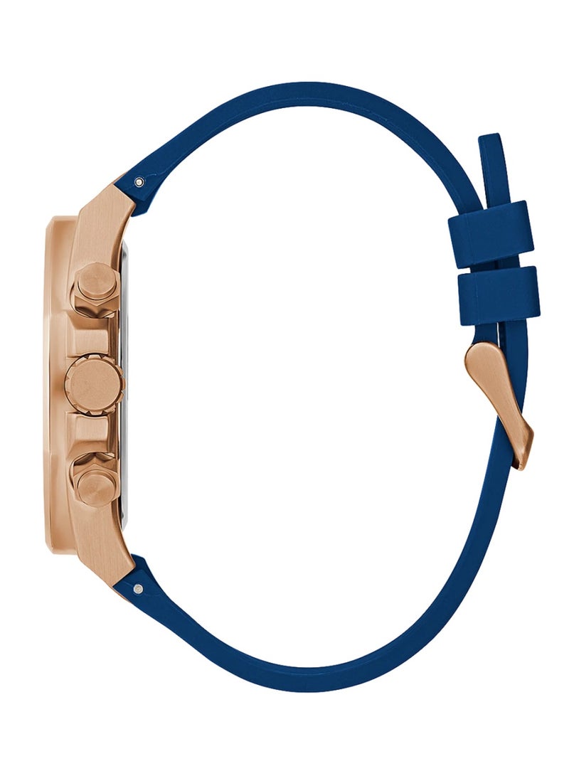 GUESS Men's Empire Multi-Function Rose Gold Tone Case Blue Silicone Watch GW0583G3 - Image 3