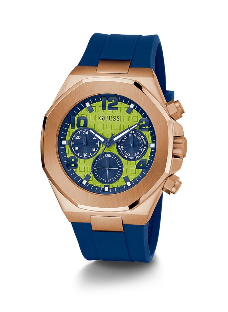 GUESS Men's Empire Multi-Function Rose Gold Tone Case Blue Silicone Watch GW0583G3 - Image 5