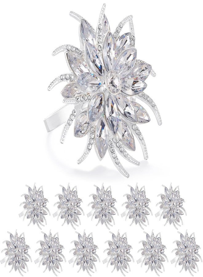 ZeeDix Christmas Flower Napkin Rings Set of 12, Silver Lotus Elegant Rhinestone Napkin Ring Serviette Buckles Holder for Wedding Birthday Christmas Holiday Party Home Kitchen Dinner Table Decoration - Image 1