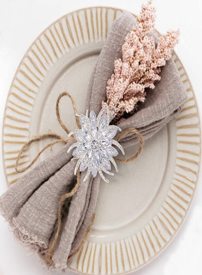 ZeeDix Christmas Flower Napkin Rings Set of 12, Silver Lotus Elegant Rhinestone Napkin Ring Serviette Buckles Holder for Wedding Birthday Christmas Holiday Party Home Kitchen Dinner Table Decoration - Image 4