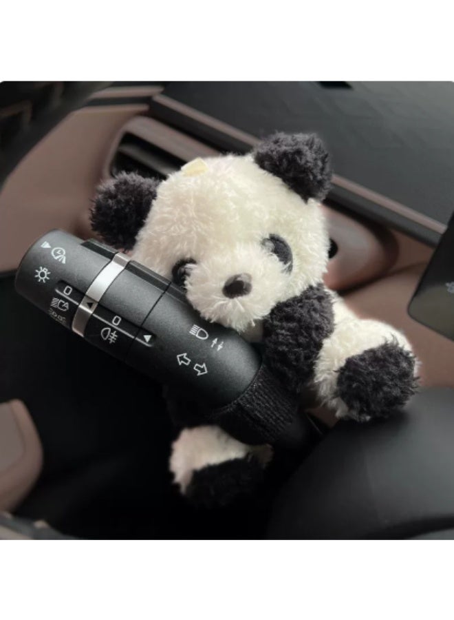 Cute Panda Plush Car Shift Lever Decoration, Cartoon Panda Hug Turn Signal Wiper Stuffed Doll, Universal Car Interior Ornament, Kawaii Plush Decor Gift for Drivers