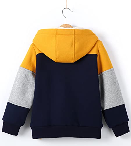 Bumeex Toddler Boy's Sherpa Fleece Lined Jacket,Yellow Spring Fall Winter Warm Zip Up Sweatshirt Hoodie Size 6-7 Years - Image 3