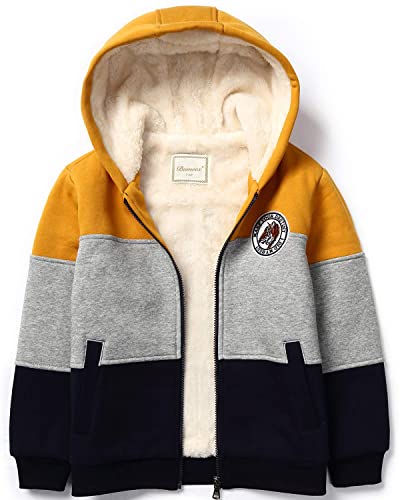 Bumeex Toddler Boy's Sherpa Fleece Lined Jacket,Yellow Spring Fall Winter Warm Zip Up Sweatshirt Hoodie Size 6-7 Years - Image 1
