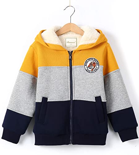Bumeex Toddler Boy's Sherpa Fleece Lined Jacket,Yellow Spring Fall Winter Warm Zip Up Sweatshirt Hoodie Size 6-7 Years - Image 2