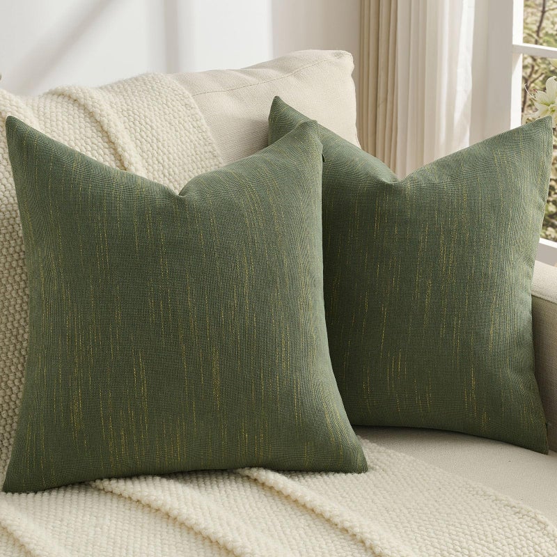 FUTEI Moss Green Chenille Throw Pillow Covers 18x18 Inch Set of 2,Soft & Cozy Meteor Dotting Textured Cushion Cases,Modern Home Decor for Couch Living Room - Image 1
