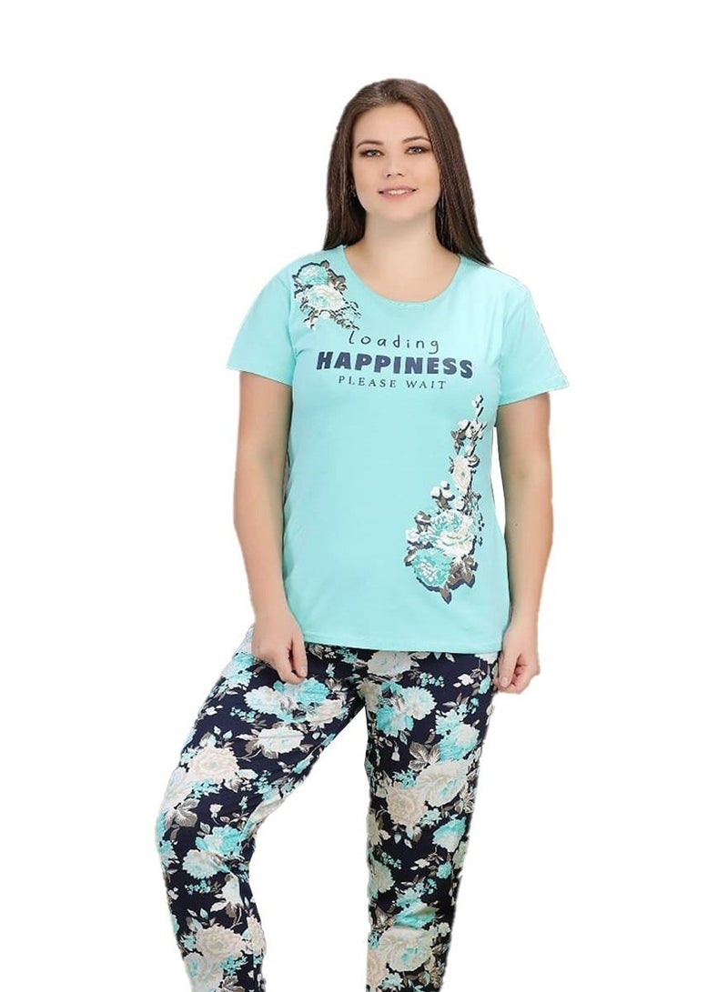 Ganna Women's short sleeved pyjamas and summer long pants made of cotton large sizes 