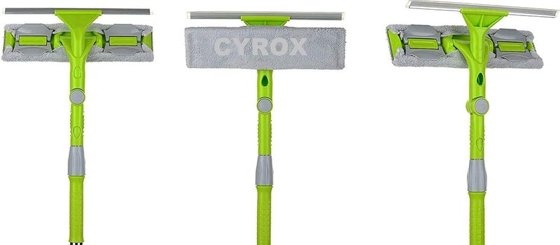 Cyrox منظف زجاج النوافذ للمطبخ والحمام مع مقبض طويل بتصميم مزدوج الجوانب أداة المطبخ والحمام 1 قطعة - Image 2