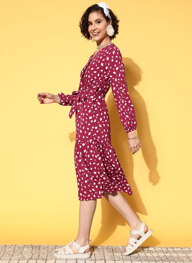 PlusS Charming Maroon Abstract Midi Dress for Women - Image 2