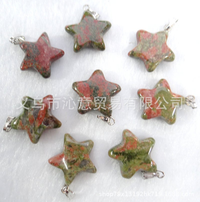 Generic Natural Stone Crystal Agate Pendant Necklace Star Flower Green 