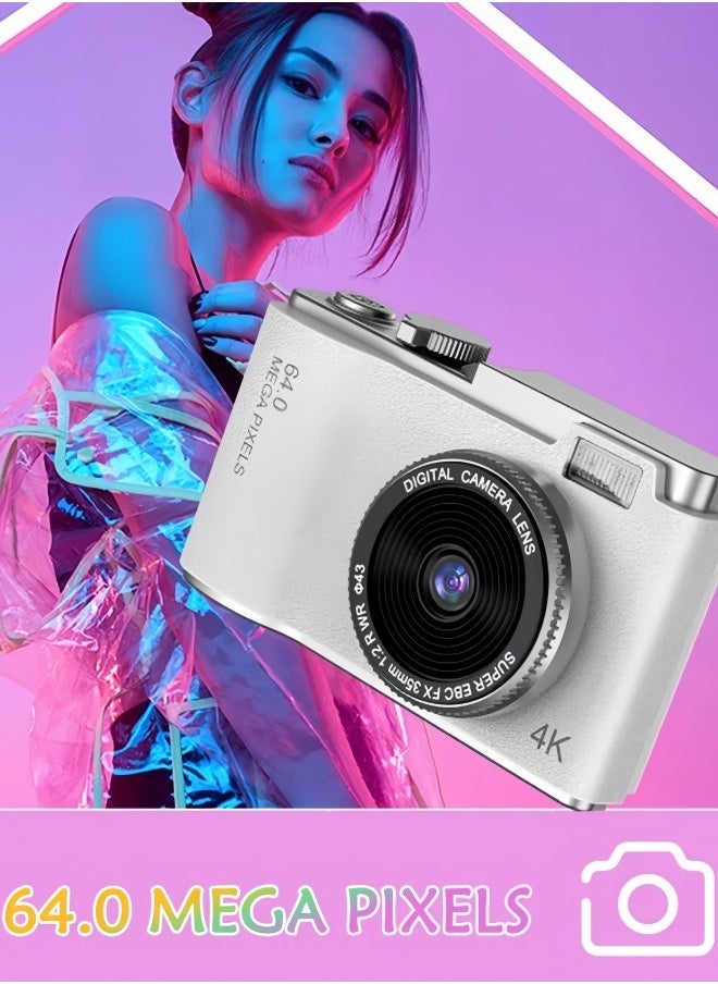 كاميرا رقمية 4K بدقة 64 ميغابكسل كاميرا فيديو للأطفال مع خاصية تثبيت الصورة ضوء فلاش زوم 16x كاميرات مدمجة لتصوير المبتدئين