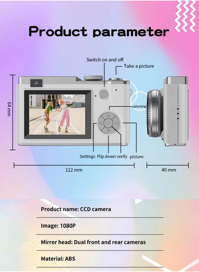 كاميرا رقمية 4K بدقة 64 ميغابكسل كاميرا فيديو للأطفال مع خاصية تثبيت الصورة ضوء فلاش زوم 16x كاميرات مدمجة لتصوير المبتدئين